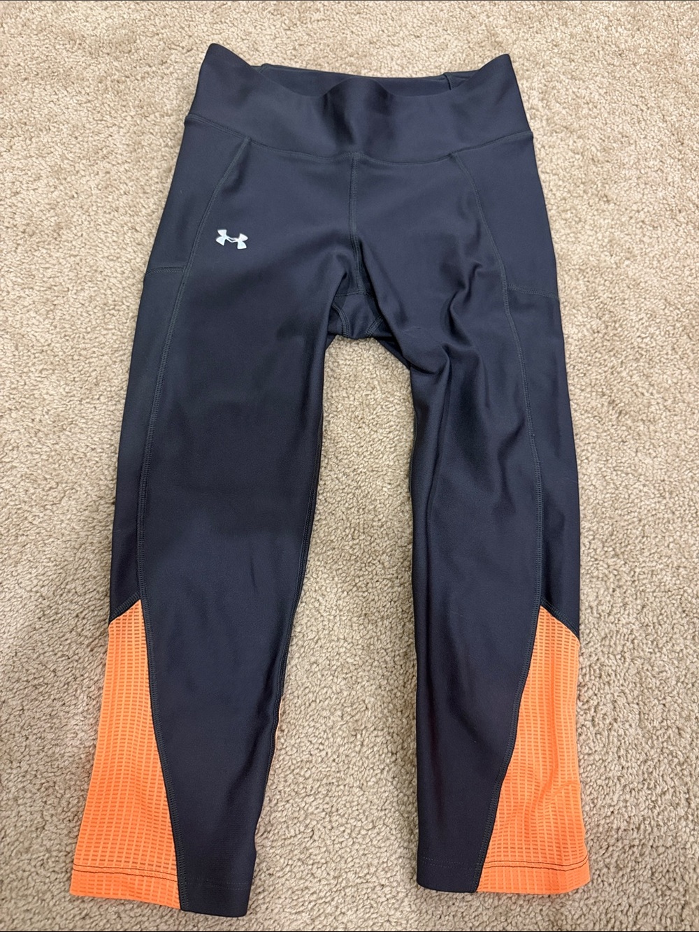 Under Armour Black Capri Leggings with Orange Panels